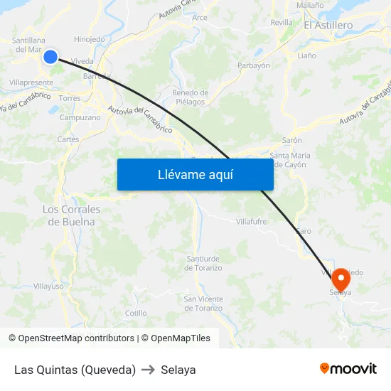 Las Quintas (Queveda) to Selaya map
