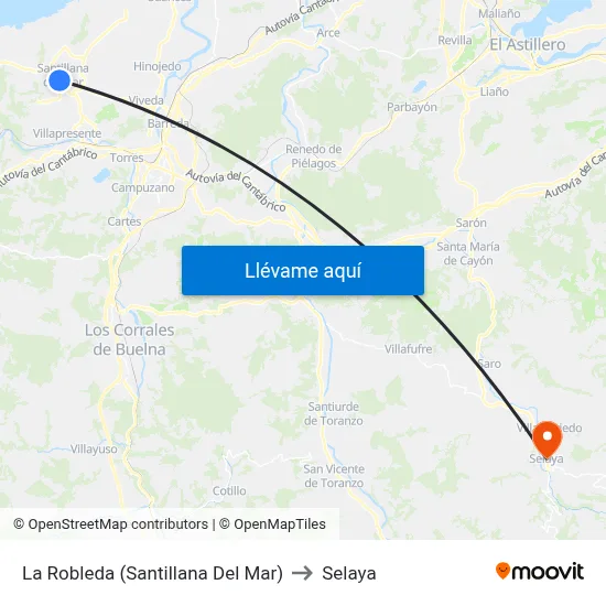 La Robleda (Santillana Del Mar) to Selaya map
