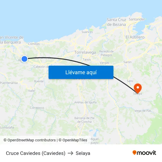 Cruce Caviedes (Caviedes) to Selaya map