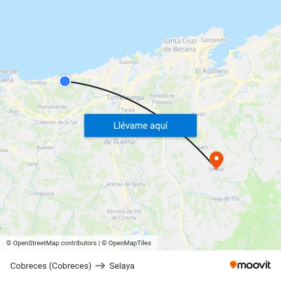Cobreces (Cobreces) to Selaya map