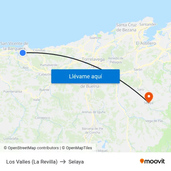 Los Valles (La Revilla) to Selaya map