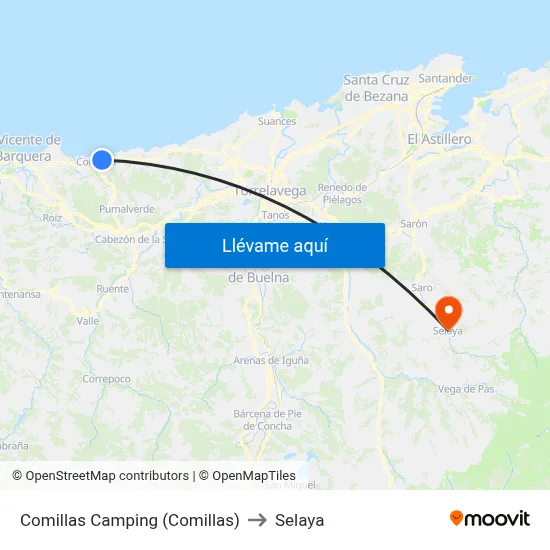 Comillas Camping (Comillas) to Selaya map