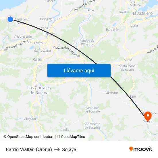 Barrio Viallan (Oreña) to Selaya map