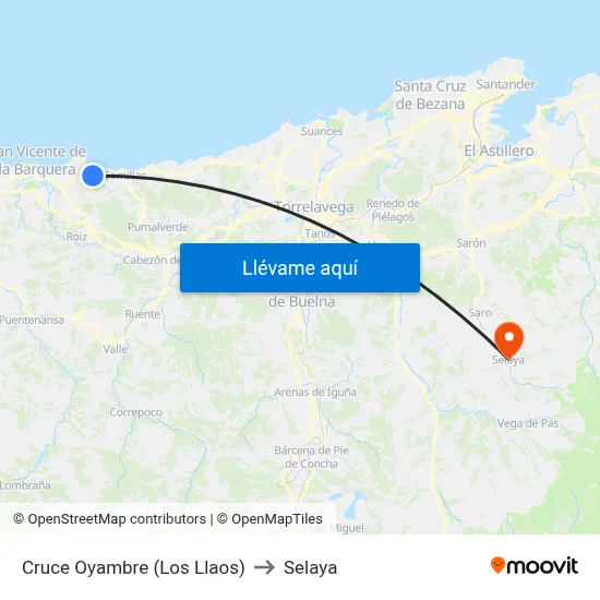 Cruce Oyambre (Los Llaos) to Selaya map