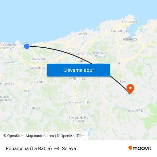 Rubarcena (La Rabia) to Selaya map