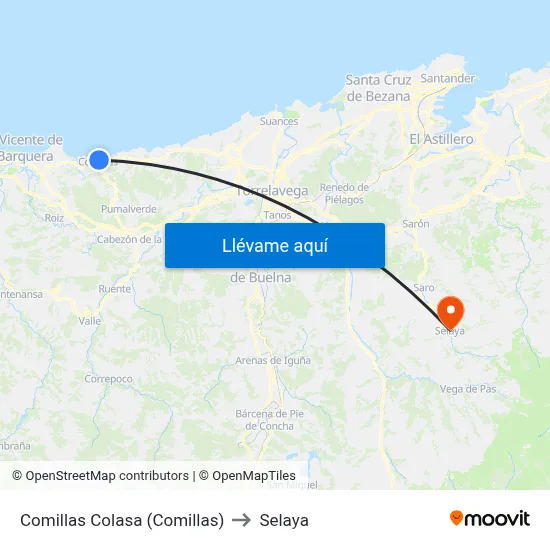 Comillas Colasa (Comillas) to Selaya map