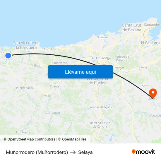 Muñorrodero (Muñorrodero) to Selaya map