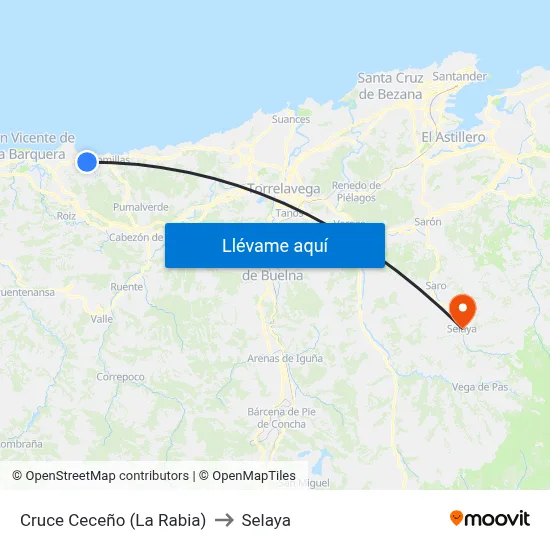 Cruce Ceceño (La Rabia) to Selaya map