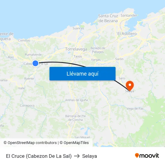 El Cruce (Cabezon De La Sal) to Selaya map
