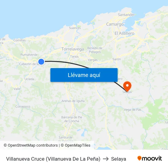 Villanueva Cruce (Villanueva De La Peña) to Selaya map