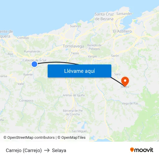 Carrejo (Carrejo) to Selaya map