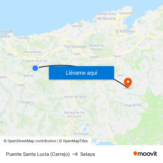 Puente Santa Lucia (Carrejo) to Selaya map