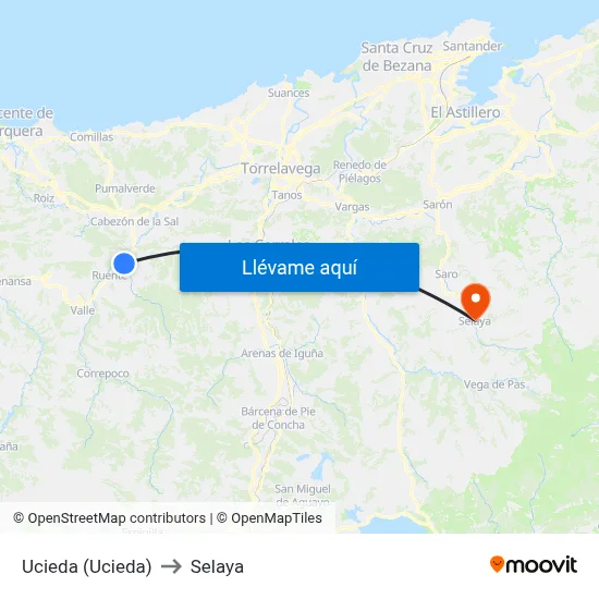 Ucieda (Ucieda) to Selaya map