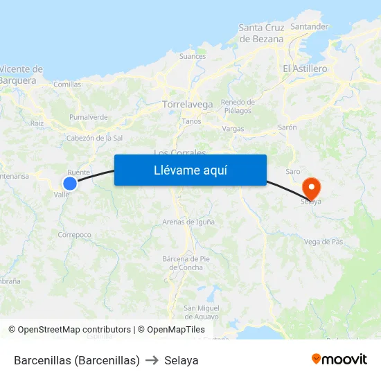 Barcenillas (Barcenillas) to Selaya map