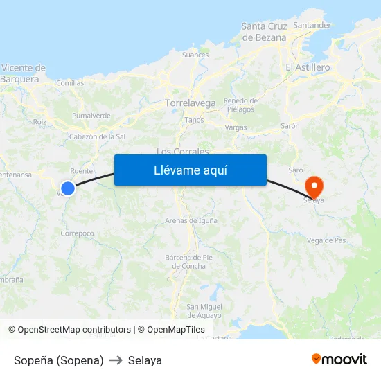 Sopeña (Sopena) to Selaya map