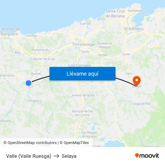 Valle (Valle Ruesga) to Selaya map