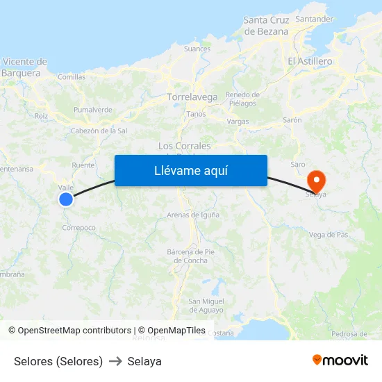 Selores (Selores) to Selaya map
