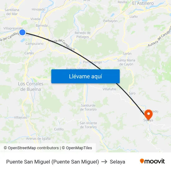 Puente San Miguel (Puente San Miguel) to Selaya map