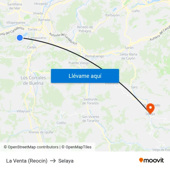La Venta (Reocin) to Selaya map