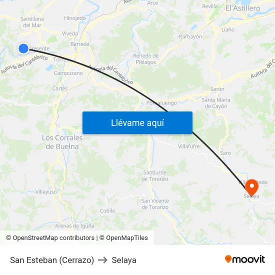 San Esteban (Cerrazo) to Selaya map