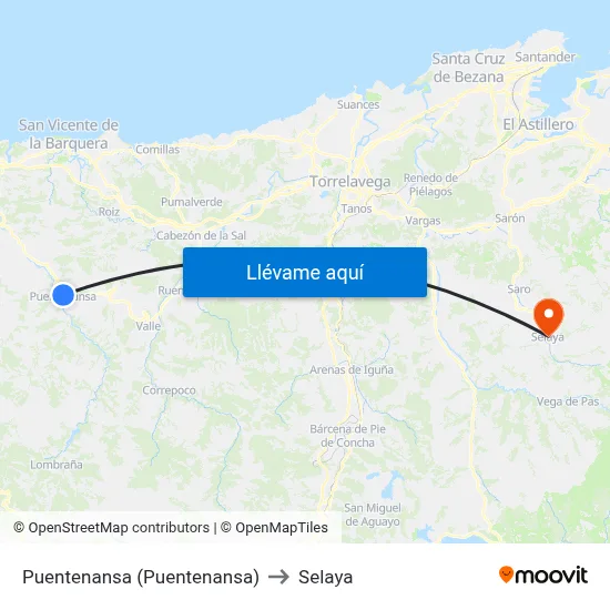 Puentenansa (Puentenansa) to Selaya map