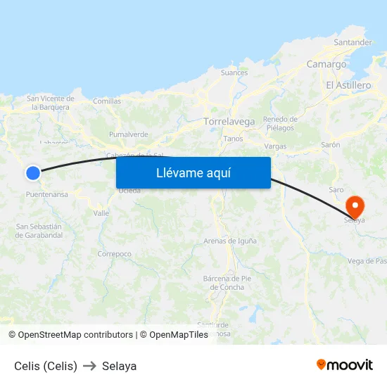 Celis (Celis) to Selaya map