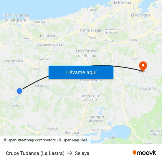 Cruce Tudanca (La Lastra) to Selaya map