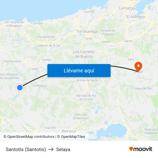 Santotis (Santotis) to Selaya map