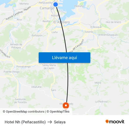 Hotel Nh (Peñacastillo) to Selaya map
