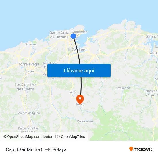 Cajo (Santander) to Selaya map
