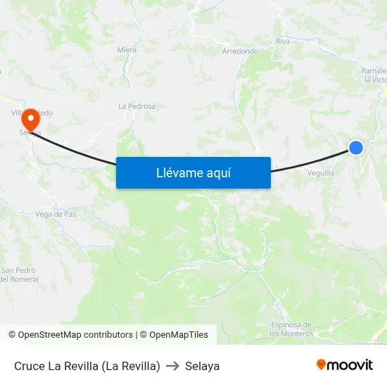 Cruce La Revilla (La Revilla) to Selaya map