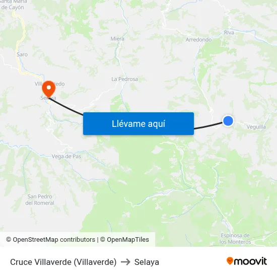 Cruce Villaverde (Villaverde) to Selaya map