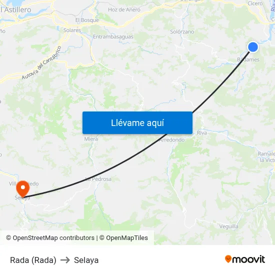 Rada (Rada) to Selaya map