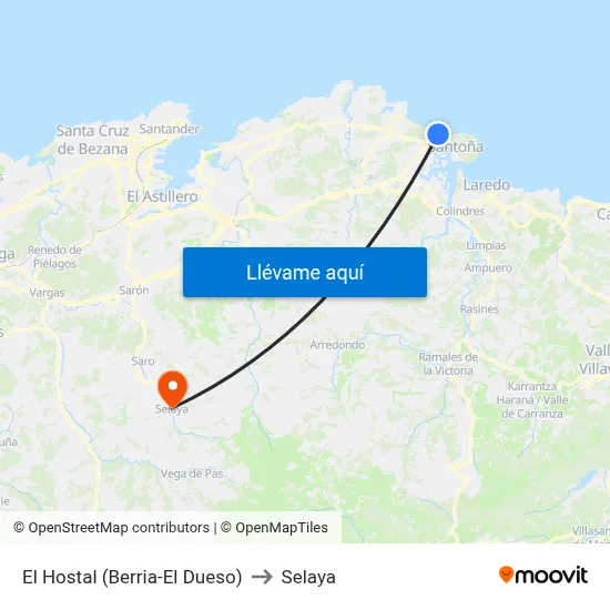 El Hostal (Berria-El Dueso) to Selaya map