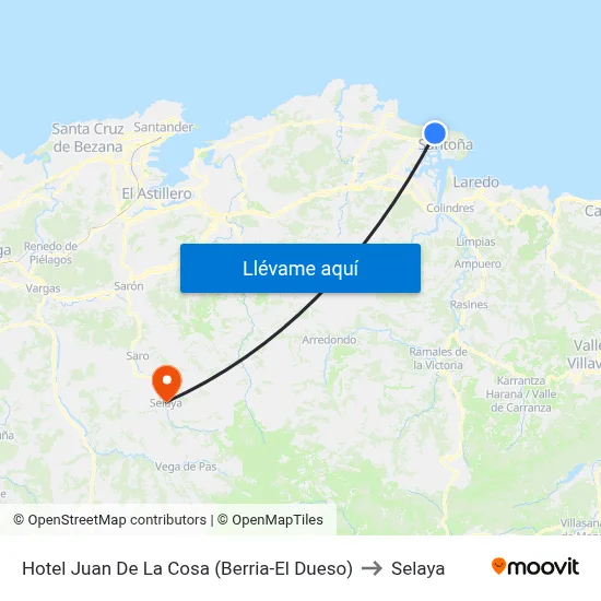 Hotel Juan De La Cosa (Berria-El Dueso) to Selaya map