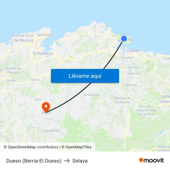 Dueso (Berria-El Dueso) to Selaya map