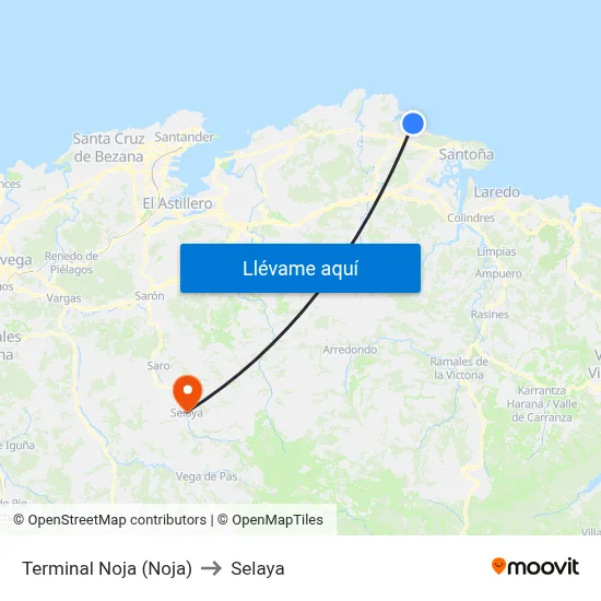 Terminal Noja (Noja) to Selaya map