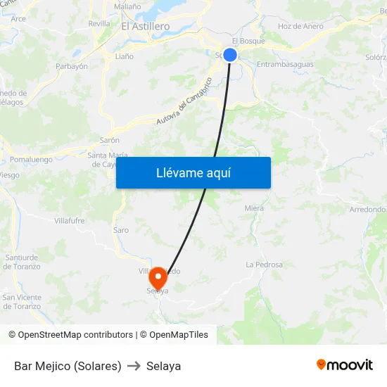 Bar Mejico (Solares) to Selaya map
