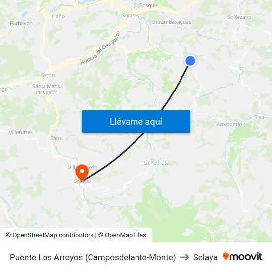 Puente Los Arroyos (Camposdelante-Monte) to Selaya map