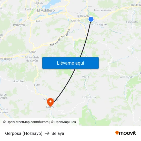 Gerposa (Hoznayo) to Selaya map