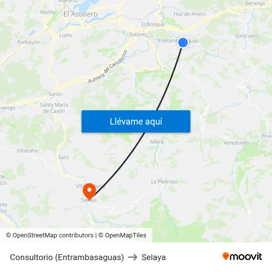 Consultorio (Entrambasaguas) to Selaya map