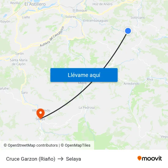 Cruce Garzon (Riaño) to Selaya map
