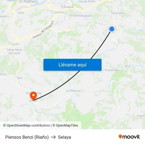 Piensos Benzi (Riaño) to Selaya map