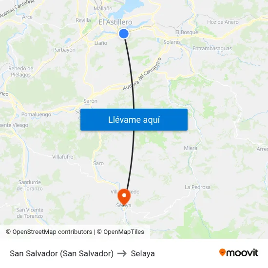 San Salvador (San Salvador) to Selaya map