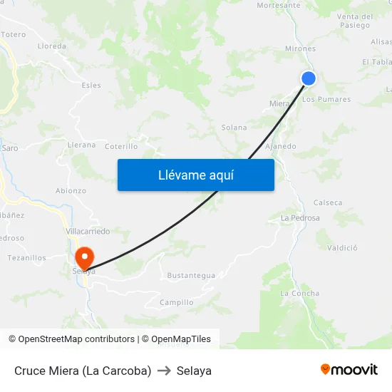 Cruce Miera (La Carcoba) to Selaya map