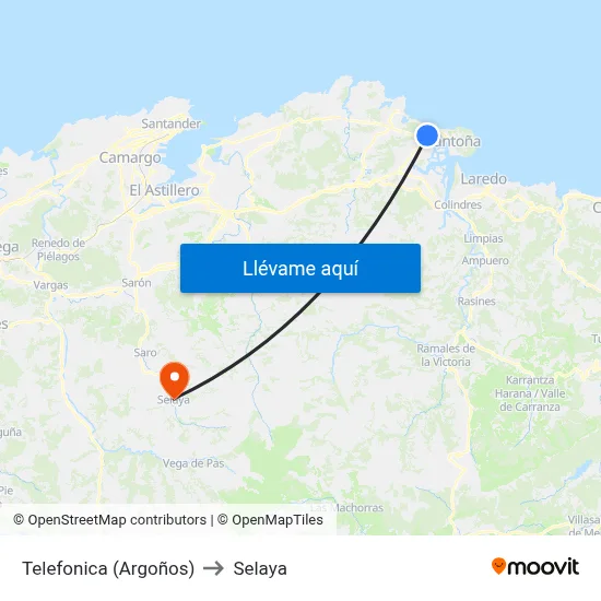 Telefonica (Argoños) to Selaya map
