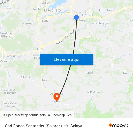 Cpd Banco Santander (Solares) to Selaya map