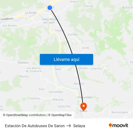 Estación De Autobuses De Saron to Selaya map