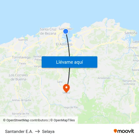 Santander E.A. to Selaya map