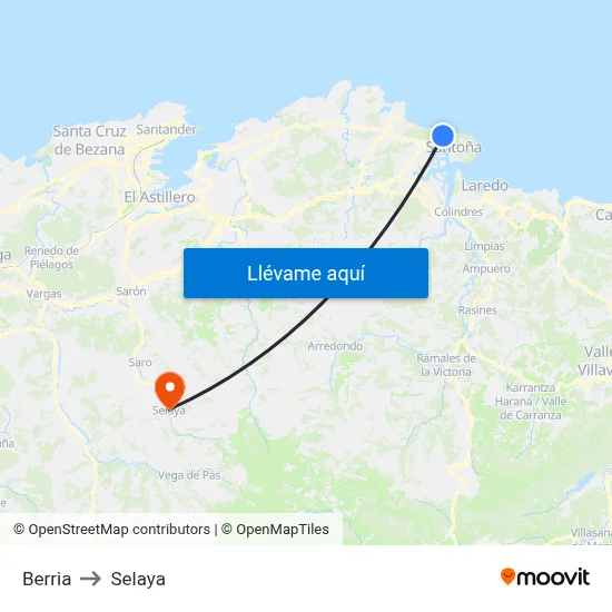 Berria to Selaya map